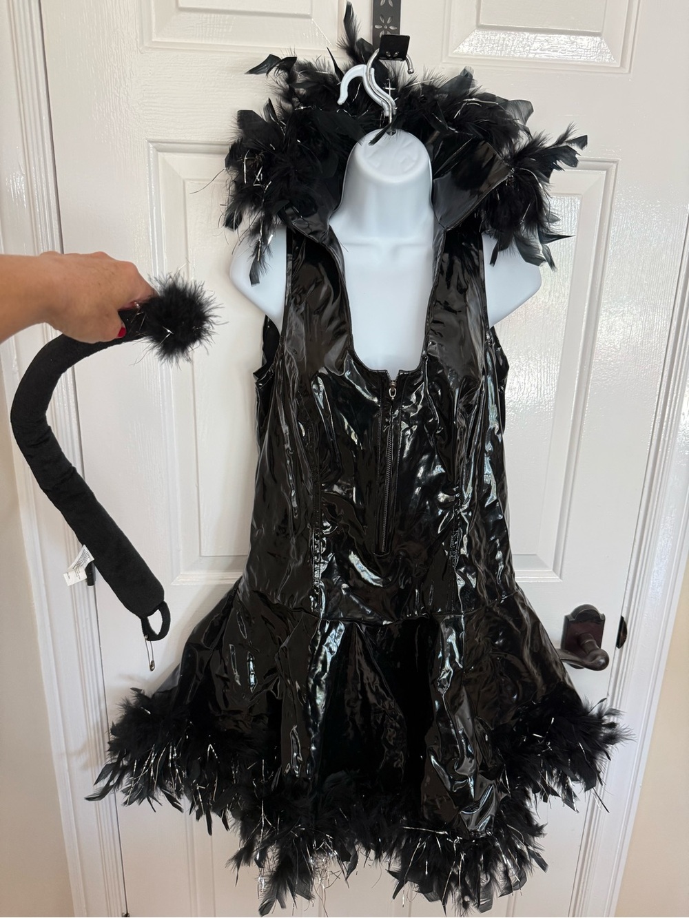 Women's Black Patent Leather Dress cat Costume dreamgirl brand tail hooks on M